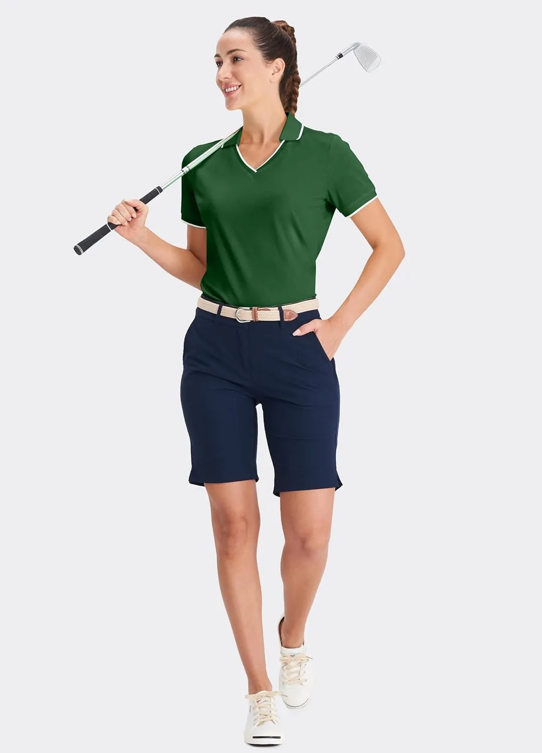 Hiverlay Women's Polo Golf Shirts Quick Dry UPF 50  V-Neck with Collar Lightweight Tennis Workout Tank Tops