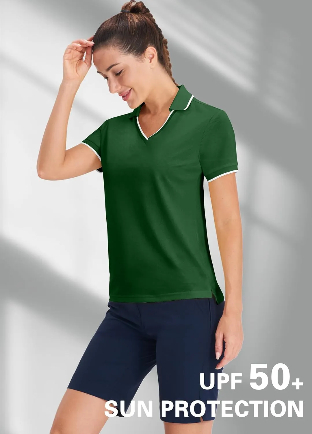 Hiverlay Women's Polo Golf Shirts Quick Dry UPF 50  V-Neck with Collar Lightweight Tennis Workout Tank Tops