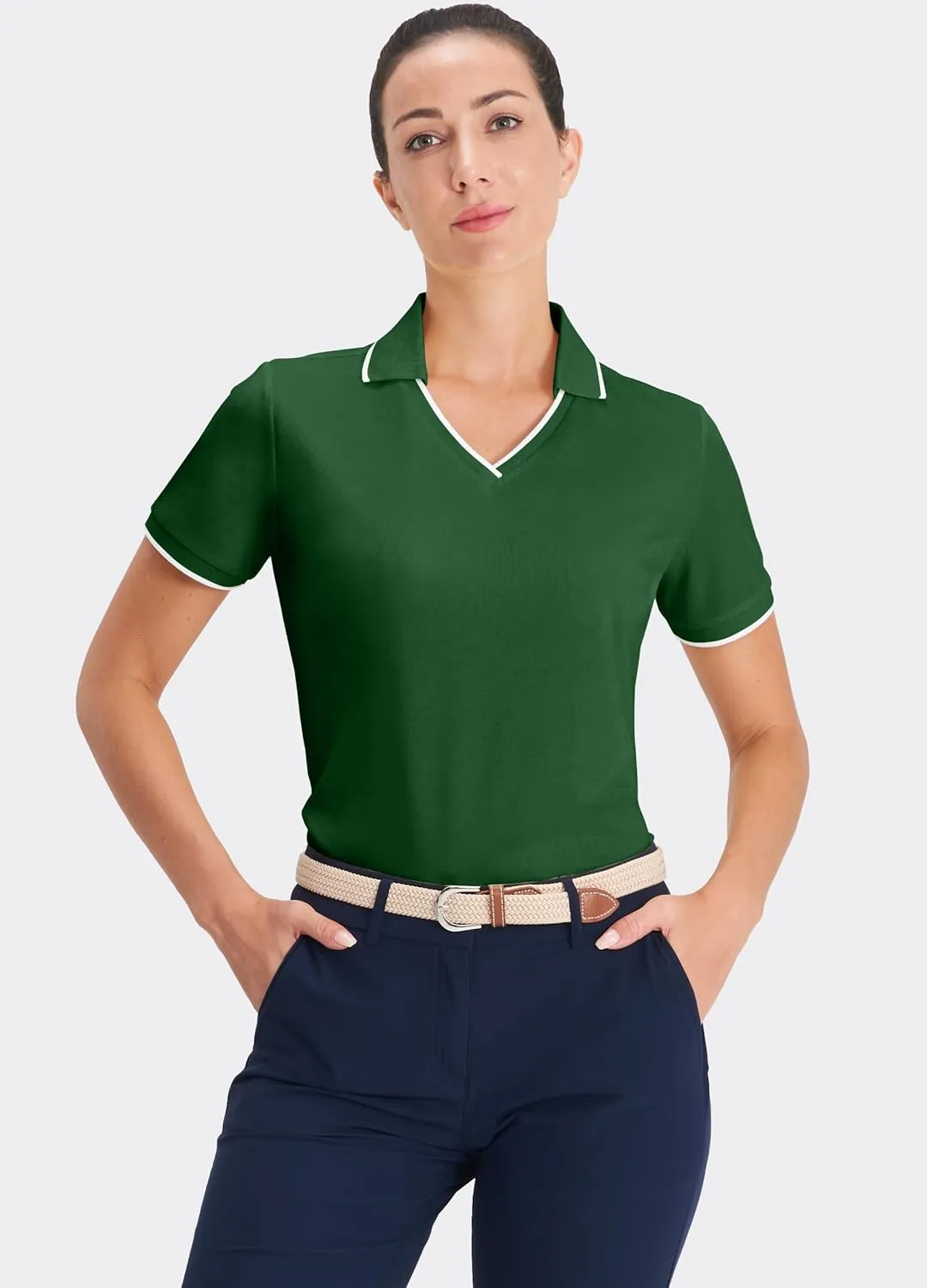 Hiverlay Women's Polo Golf Shirts Quick Dry UPF 50  V-Neck with Collar Lightweight Tennis Workout Tank Tops
