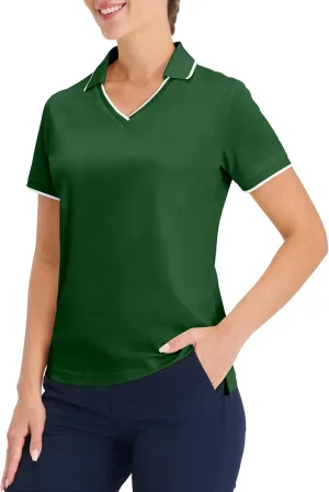 Hiverlay Women's Polo Golf Shirts Quick Dry UPF 50  V-Neck with Collar Lightweight Tennis Workout Tank Tops