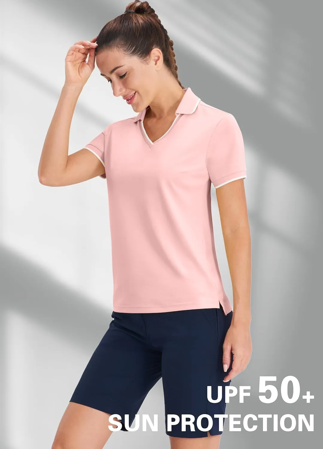 Hiverlay Women's Polo Golf Shirts Quick Dry UPF 50  V-Neck with Collar Lightweight Tennis Workout Tank Tops
