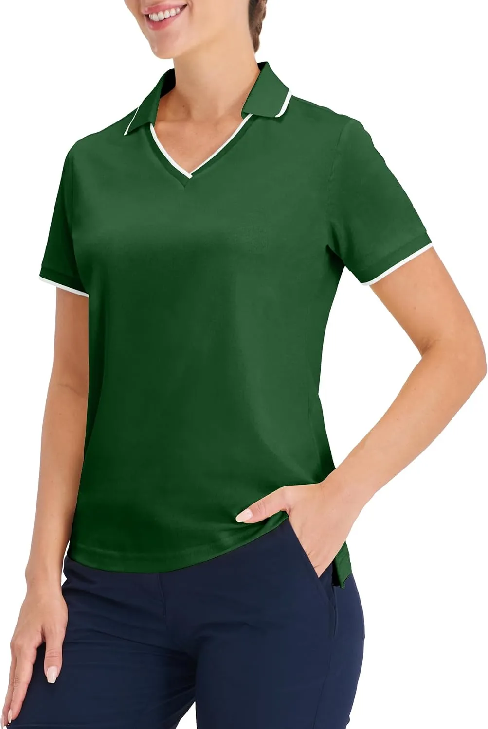 Hiverlay Women's Polo Golf Shirts Quick Dry UPF 50  V-Neck with Collar Lightweight Tennis Workout Tank Tops