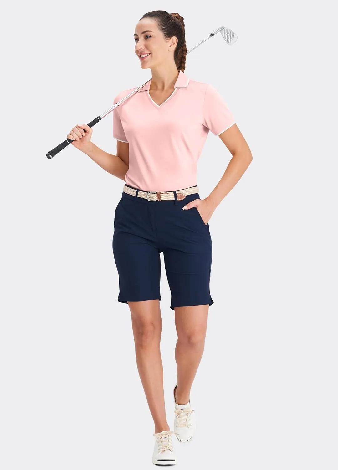 Hiverlay Women's Polo Golf Shirts Quick Dry UPF 50  V-Neck with Collar Lightweight Tennis Workout Tank Tops