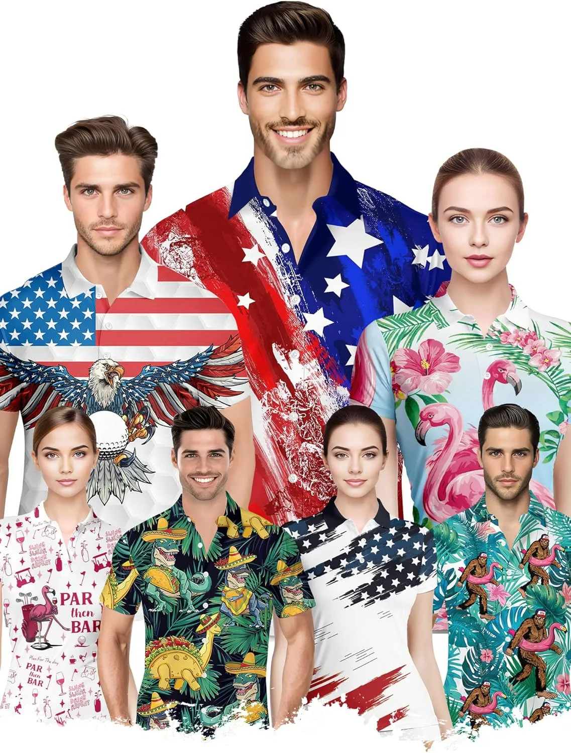 HIVICHI Golf Shirts for Men Funny Crazy Hawaiian Print Mens Polo Shirt