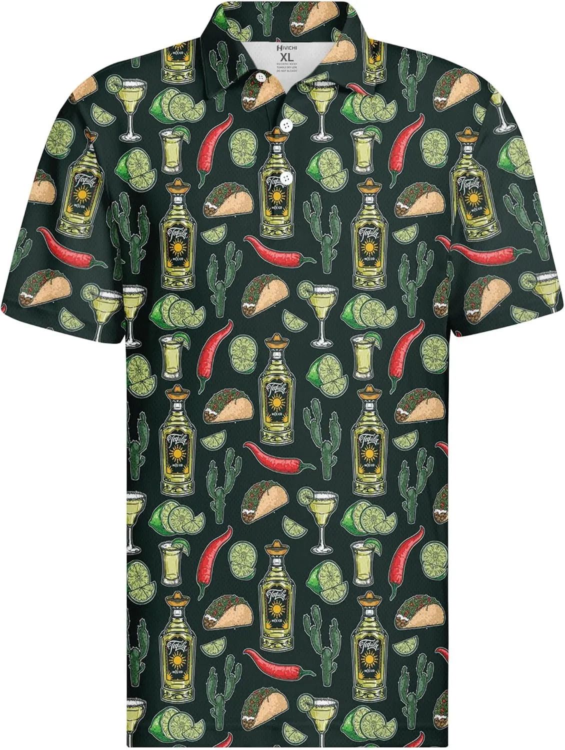 HIVICHI Golf Shirts for Men Funny Hawaiian Crazy Print Mens Polo Shirt