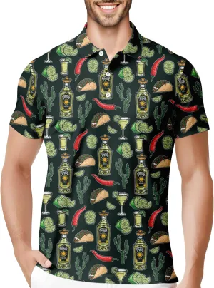 HIVICHI Golf Shirts for Men Funny Hawaiian Crazy Print Mens Polo Shirt