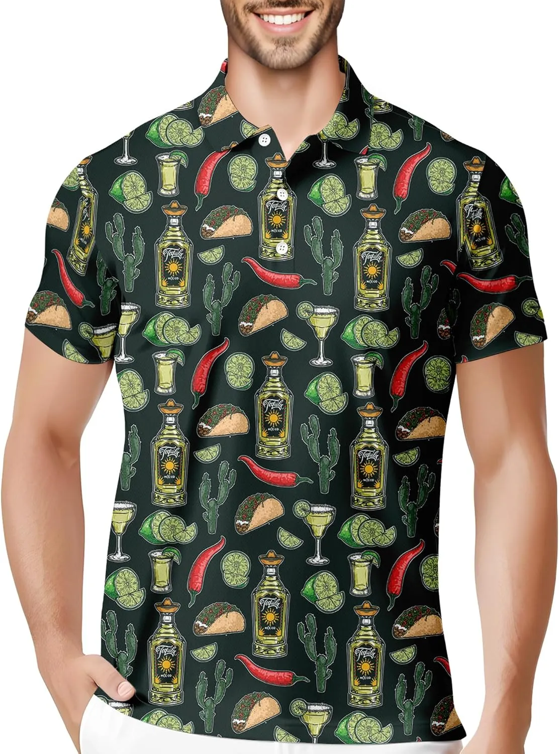 HIVICHI Golf Shirts for Men Funny Hawaiian Crazy Print Mens Polo Shirt