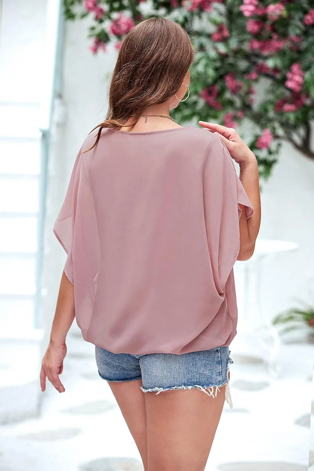 IN'VOLAND Plus Size Women Chiffon Blouse Batwing Sleeve Tops Scoop Neck Tunic Shirts