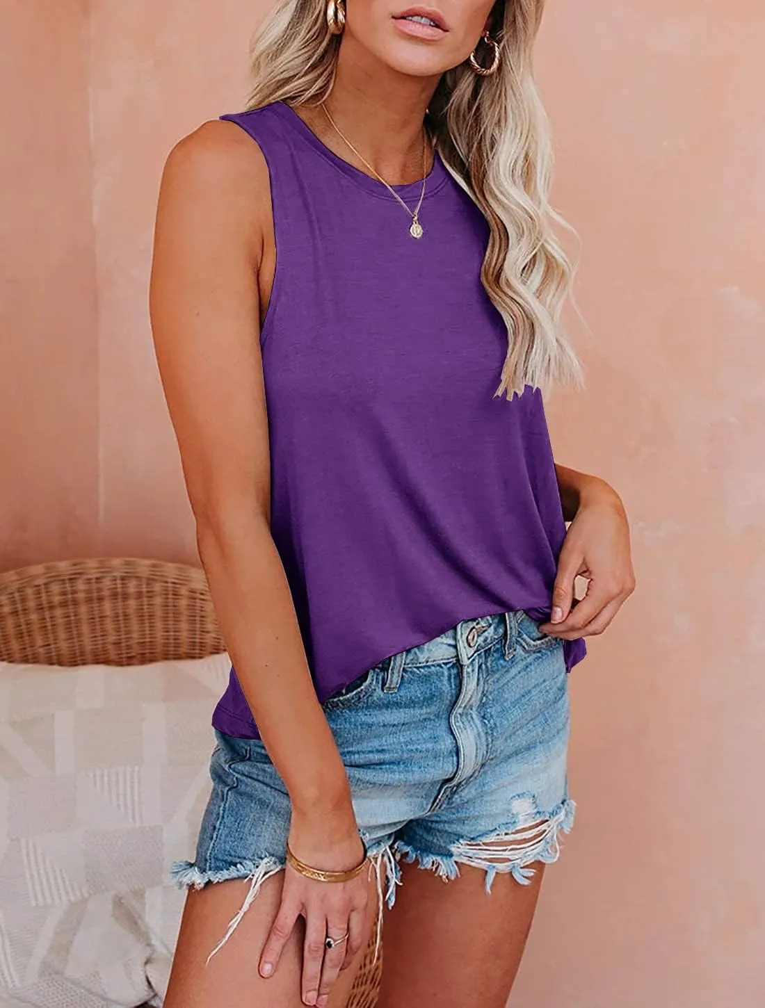 JAWINT Women's Casual Tank Tops Summer Crewneck Sleeveless Tunic Flowy Loose Shirts