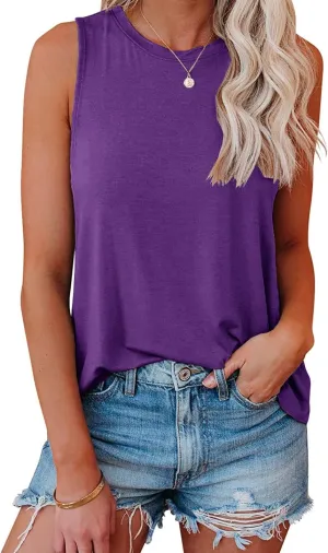 JAWINT Women's Casual Tank Tops Summer Crewneck Sleeveless Tunic Flowy Loose Shirts