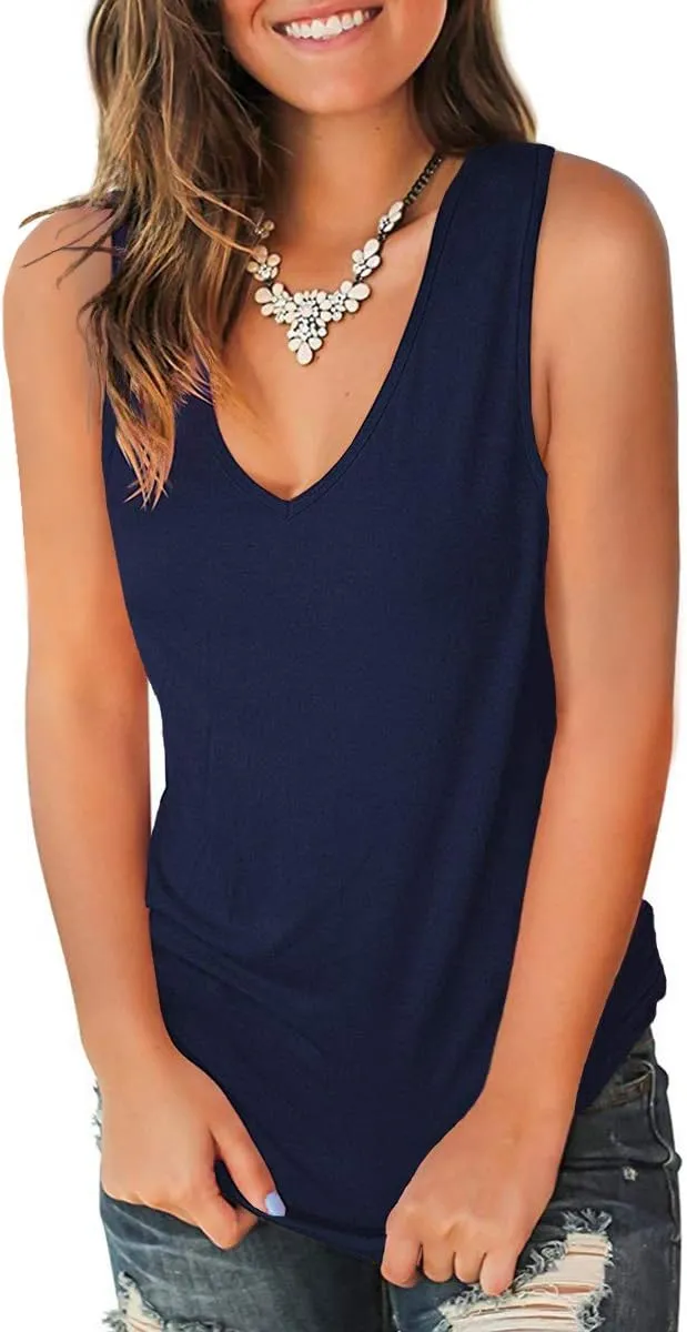 Jescakoo V Neck Tank Tops for Women Casual Sleeveless Shirts Loose Fit Summer