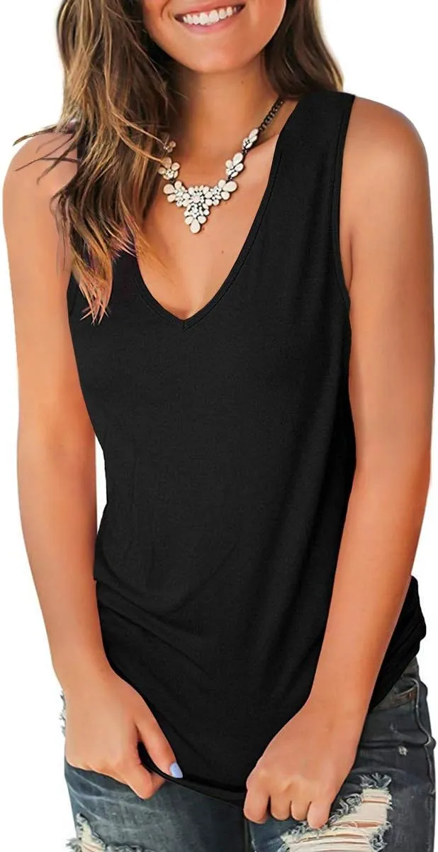 Jescakoo V Neck Tank Tops for Women Casual Sleeveless Shirts Loose Fit Summer
