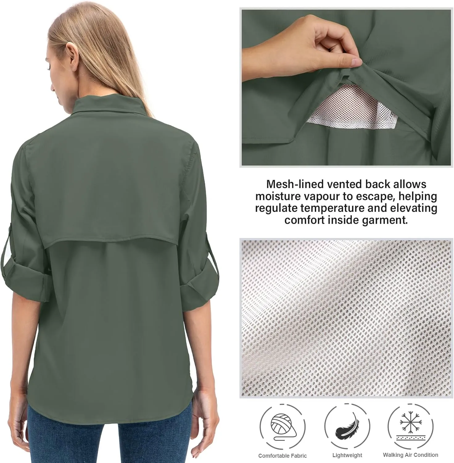 Jessie Kidden Women's Quick Dry Sun UV Protection Convertible Long Sleeve Shirts for Hiking Camping Fishing Sailing