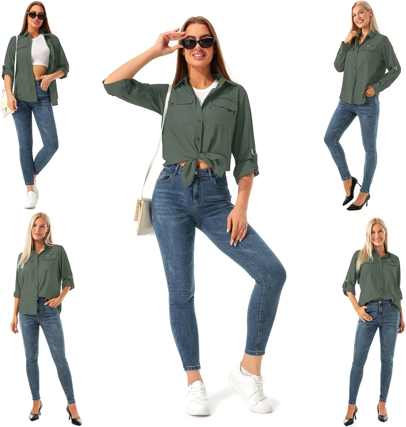 Jessie Kidden Women's Quick Dry Sun UV Protection Convertible Long Sleeve Shirts for Hiking Camping Fishing Sailing