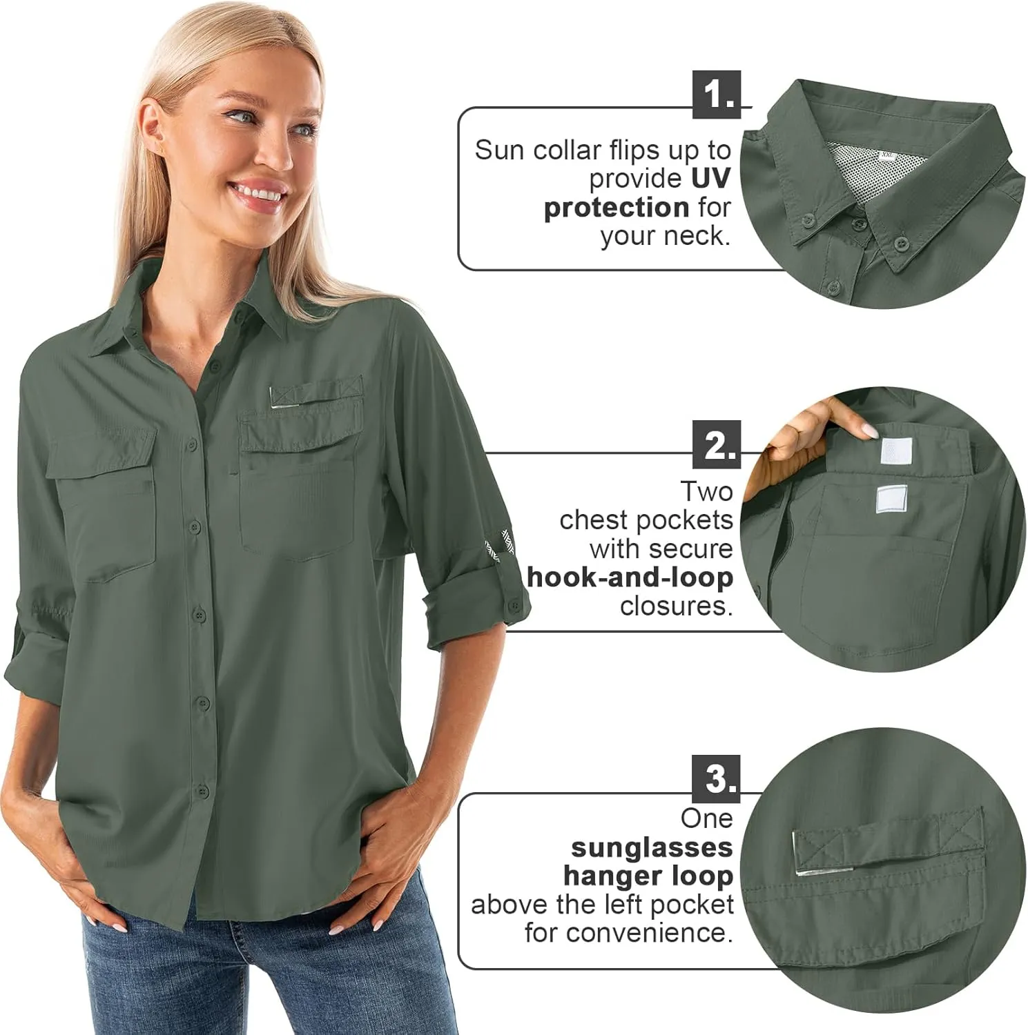 Jessie Kidden Women's Quick Dry Sun UV Protection Convertible Long Sleeve Shirts for Hiking Camping Fishing Sailing
