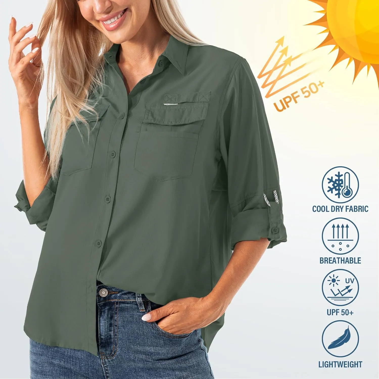 Jessie Kidden Women's Quick Dry Sun UV Protection Convertible Long Sleeve Shirts for Hiking Camping Fishing Sailing
