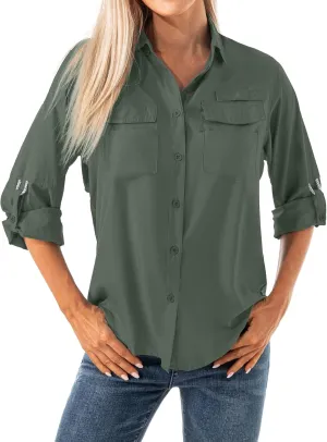 Jessie Kidden Women's Quick Dry Sun UV Protection Convertible Long Sleeve Shirts for Hiking Camping Fishing Sailing