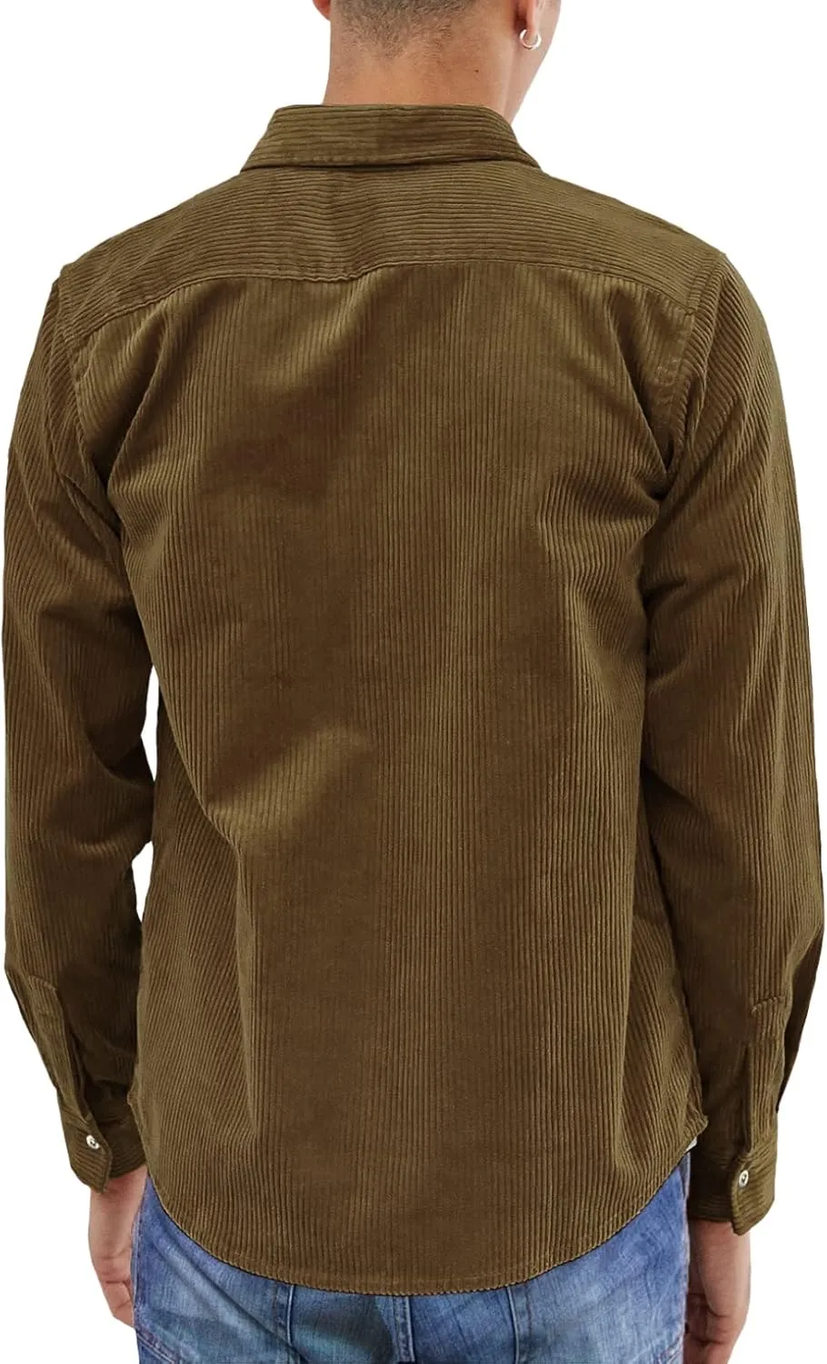 JMIERR Men's Corduroy Button Down Shirts Casual Long Sleeve Shacket Jacket with Flap Pockets