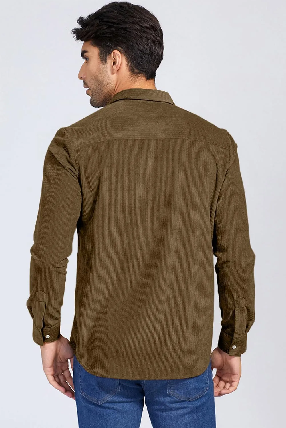 JMIERR Men's Corduroy Button Down Shirts Casual Long Sleeve Shacket Jacket with Flap Pockets