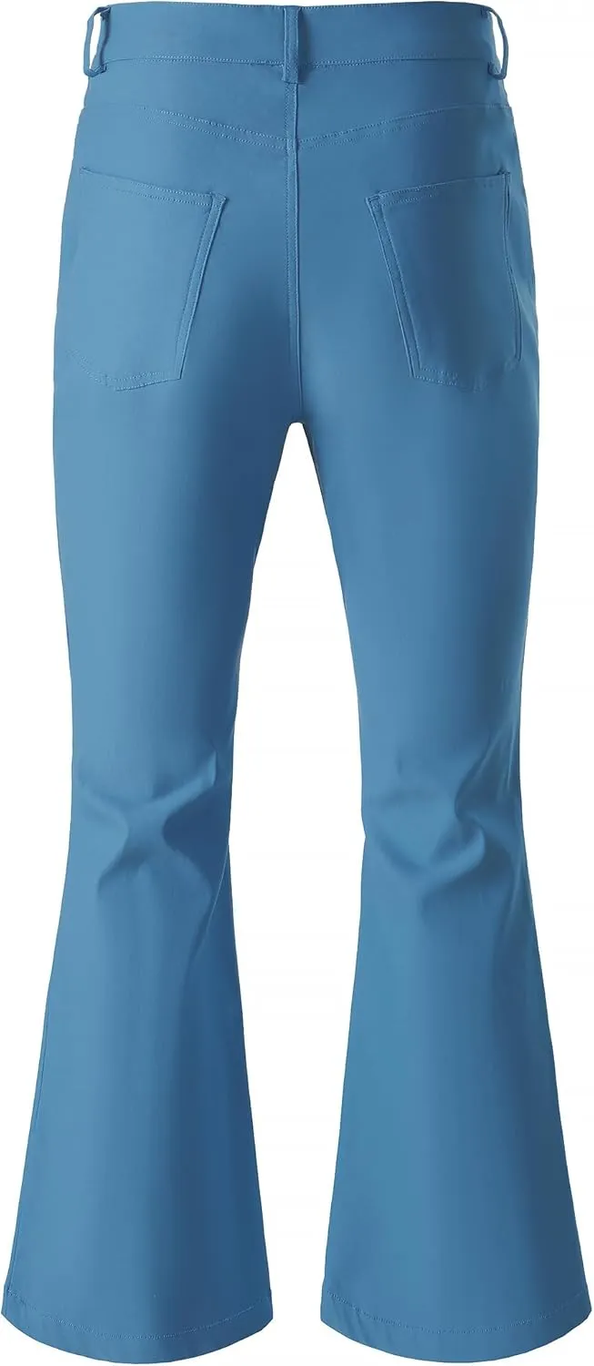 JOGAL Mens Bell Bottom Pants 70s Disco Outfits Slim Fit Retro Flared Trousers
