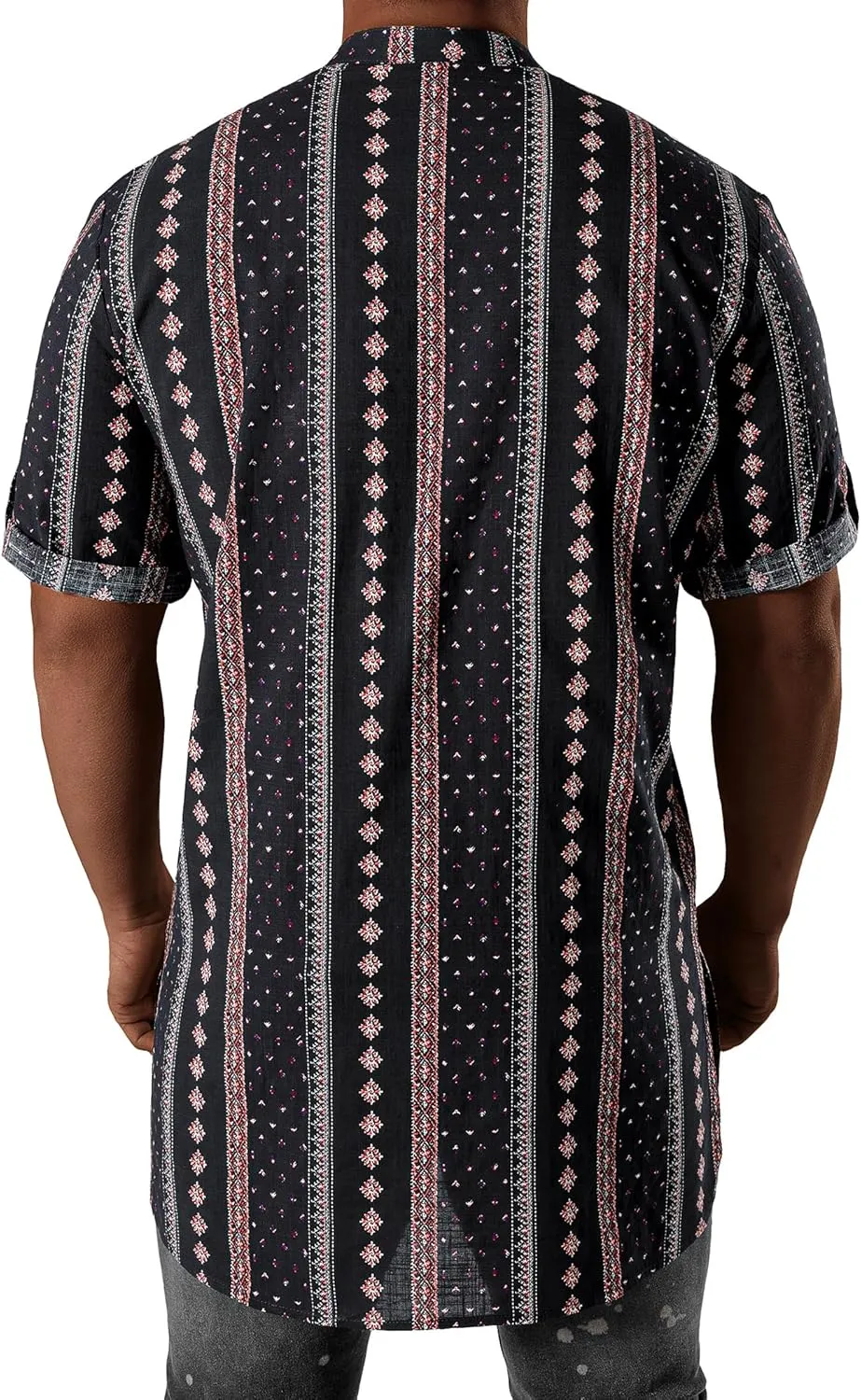 JOGAL Mens Striped Henley Shirt Short Sleeve Traditional African Style Dashiki Shirts