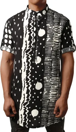 JOGAL Mens Striped Henley Shirt Short Sleeve Traditional African Style Dashiki Shirts