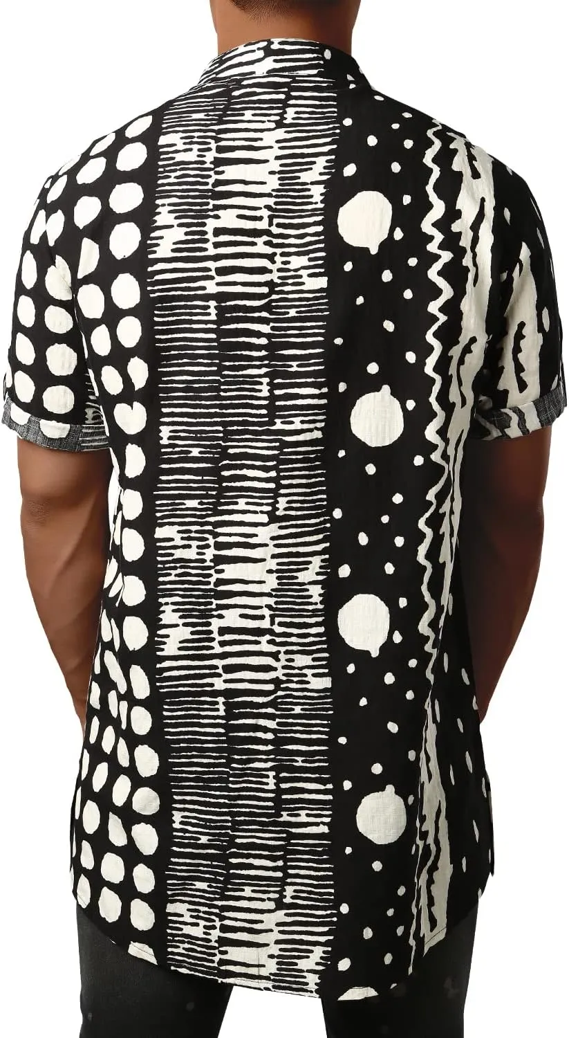 JOGAL Mens Striped Henley Shirt Short Sleeve Traditional African Style Dashiki Shirts
