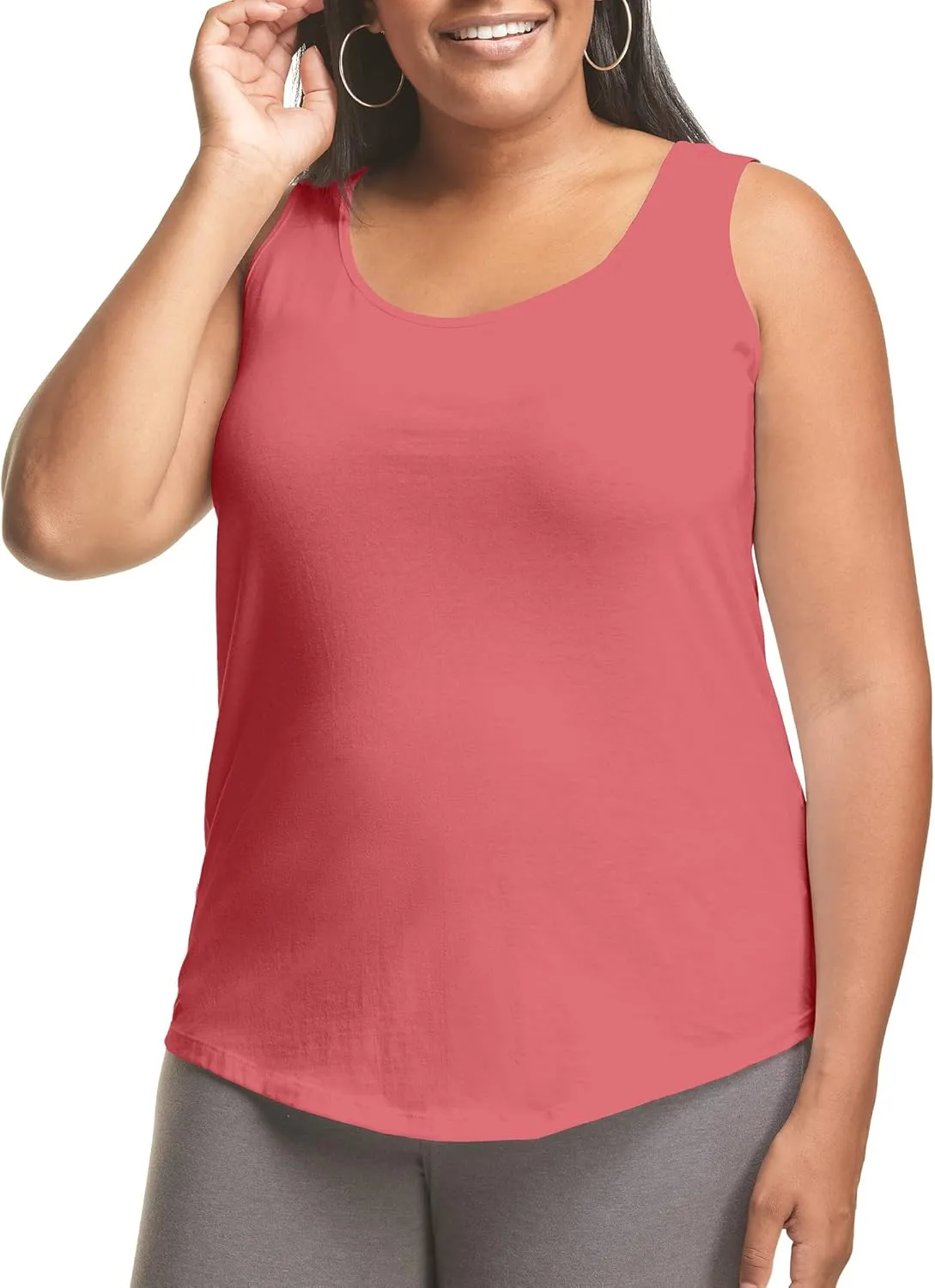 JUST MY SIZE Women's Size Cotton Jersey Shirttail Tank Top, Plus Sleeveless Shirts