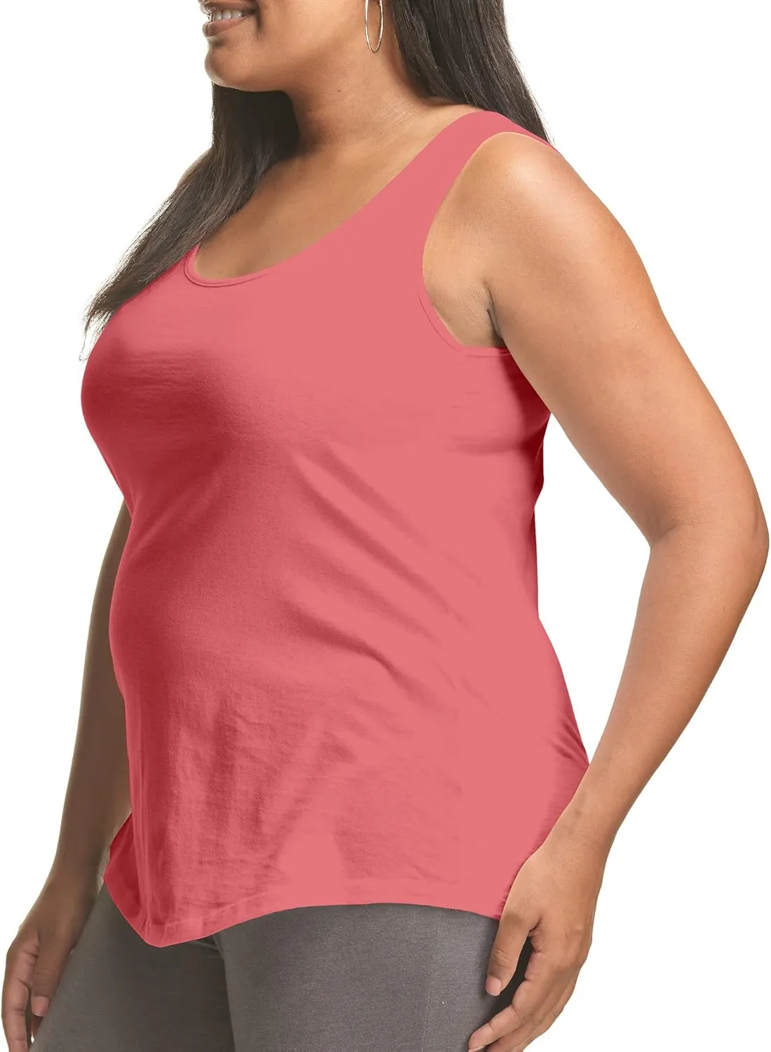 JUST MY SIZE Women's Size Cotton Jersey Shirttail Tank Top, Plus Sleeveless Shirts