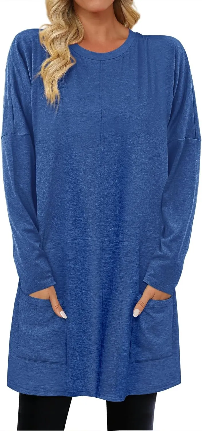 KISSMODA Womens Casual Tunic Tops for Leggings Long Sleeve Fall Shirts with Pockets