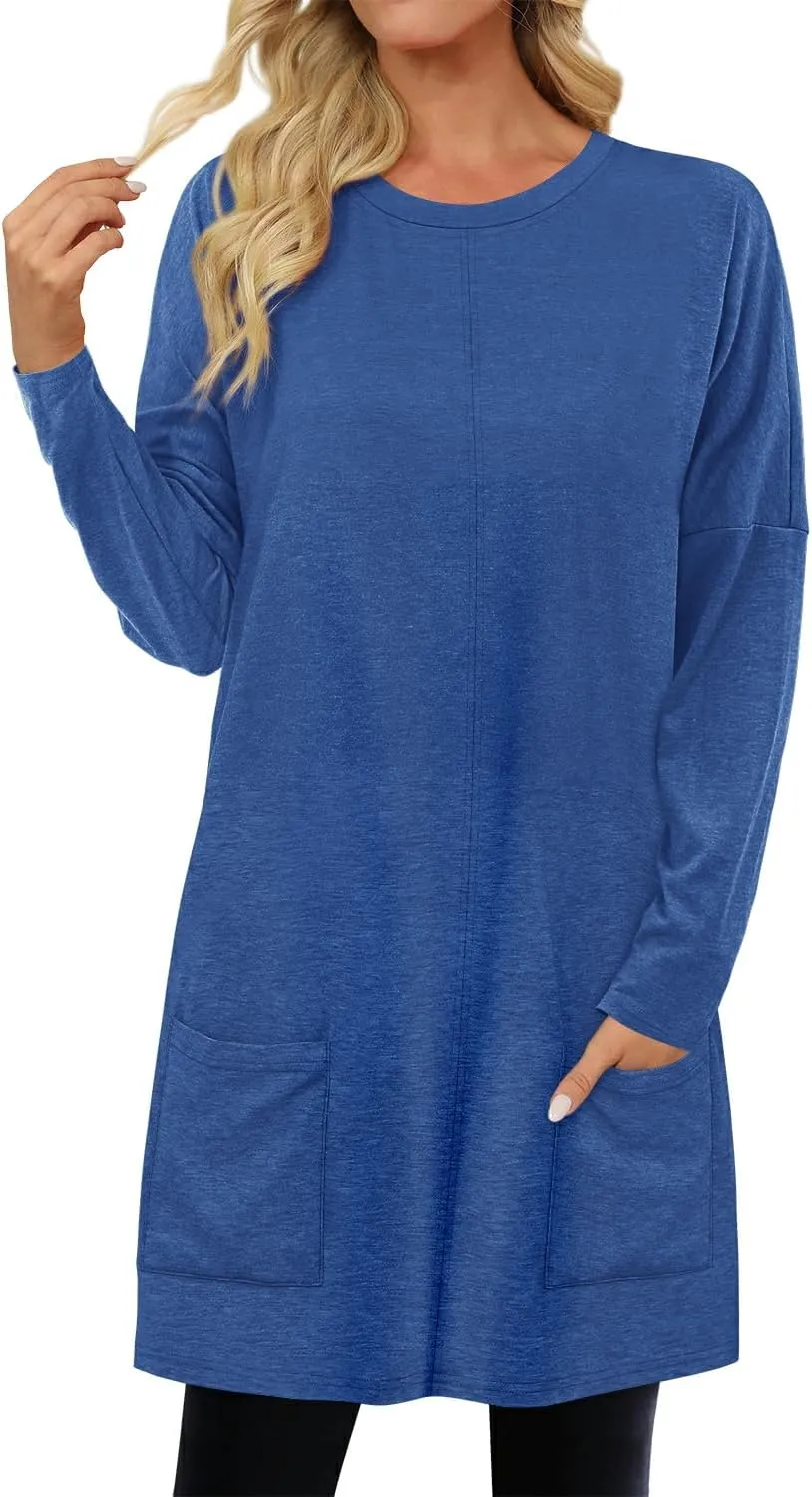 KISSMODA Womens Casual Tunic Tops for Leggings Long Sleeve Fall Shirts with Pockets