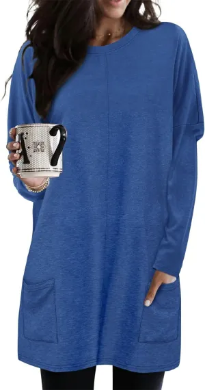 KISSMODA Womens Casual Tunic Tops for Leggings Long Sleeve Fall Shirts with Pockets