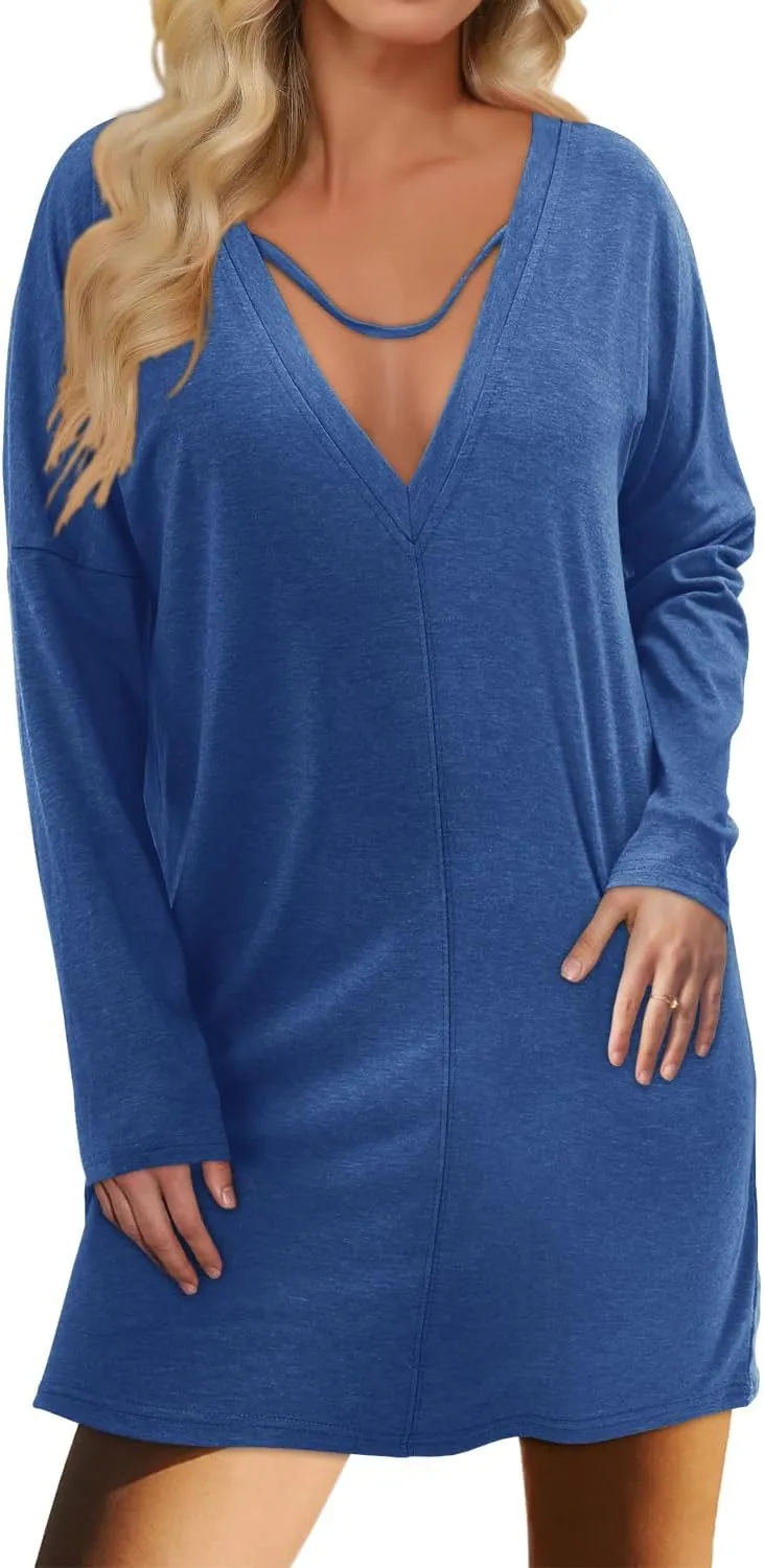 KISSMODA Womens Casual Tunic Tops for Leggings Long Sleeve Fall Shirts with Pockets