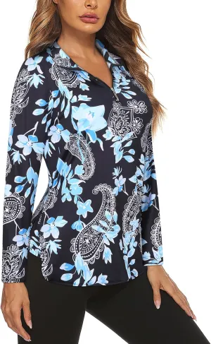 Koscacy Women's Long Sleeve Golf Tennis Polo Shirts UPF50  Half Zip Dry Fit Workout Tops Athletic Shirt