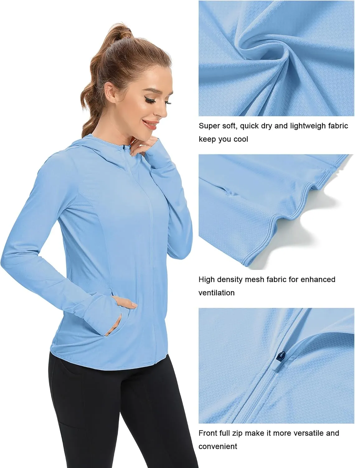 KPSUN Women's UPF 50  UV Sun Protection Clothing Zip Up Hoodie SPF Long Sleeve Sun Shirt Fishing Hiking Outdoor Jacket