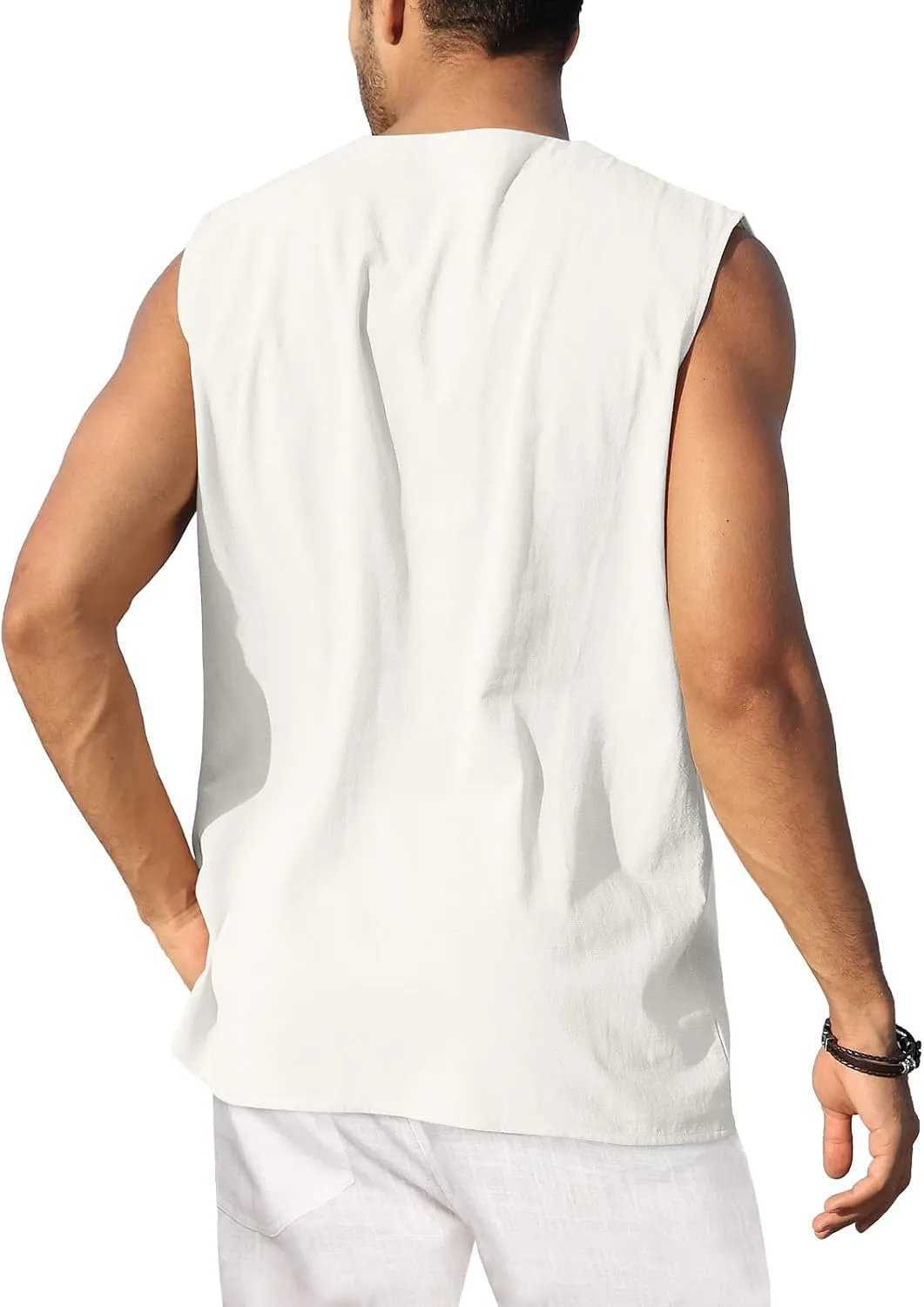 KUYIGO Men's Fashion Beach Sleeveless Shirts Hippie Tank Top Linen Viking Tunic for Summer