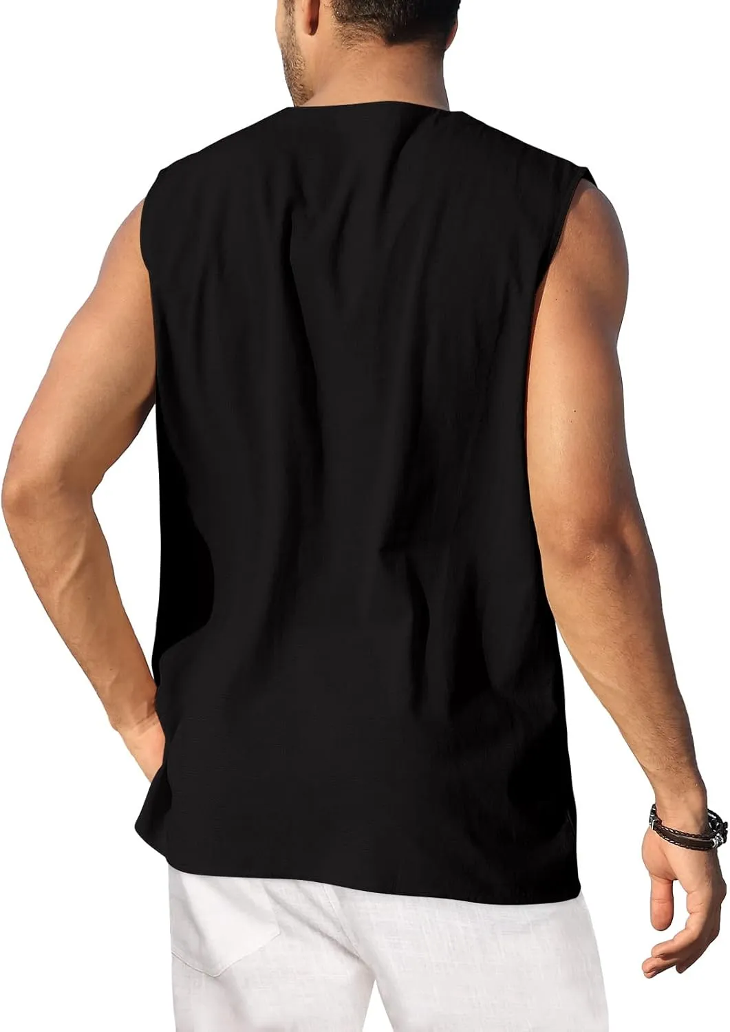 KUYIGO Men's Fashion Beach Sleeveless Shirts Hippie Tank Top Linen Viking Tunic for Summer