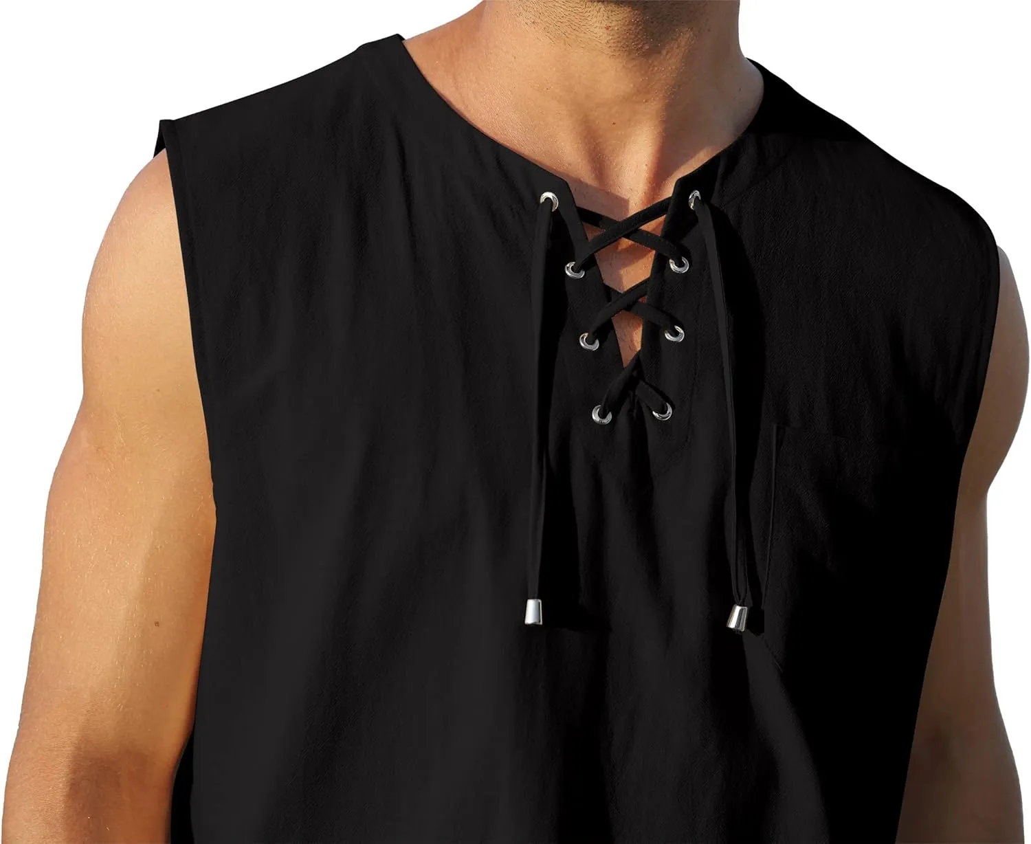 KUYIGO Men's Fashion Beach Sleeveless Shirts Hippie Tank Top Linen Viking Tunic for Summer