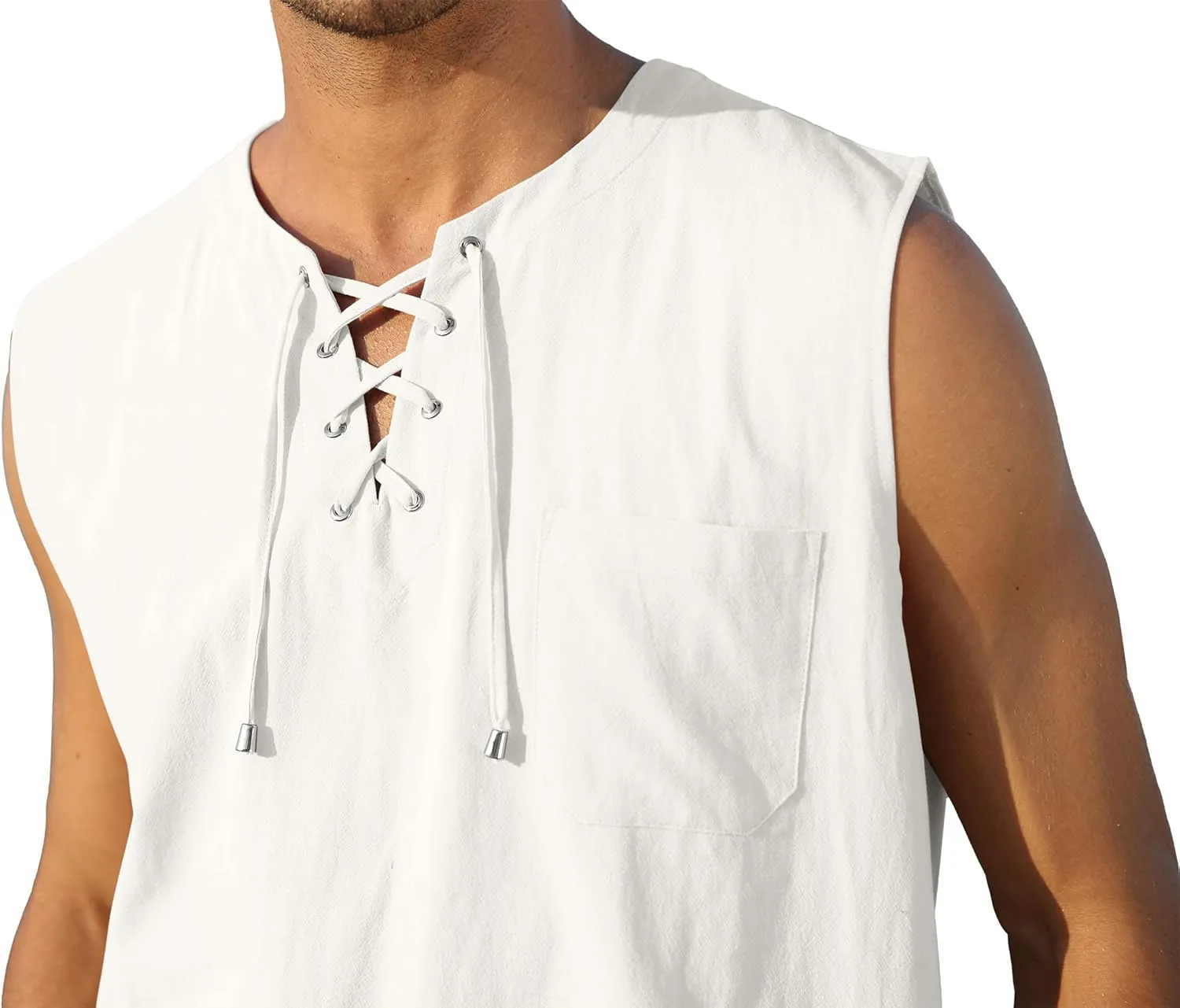 KUYIGO Men's Fashion Beach Sleeveless Shirts Hippie Tank Top Linen Viking Tunic for Summer
