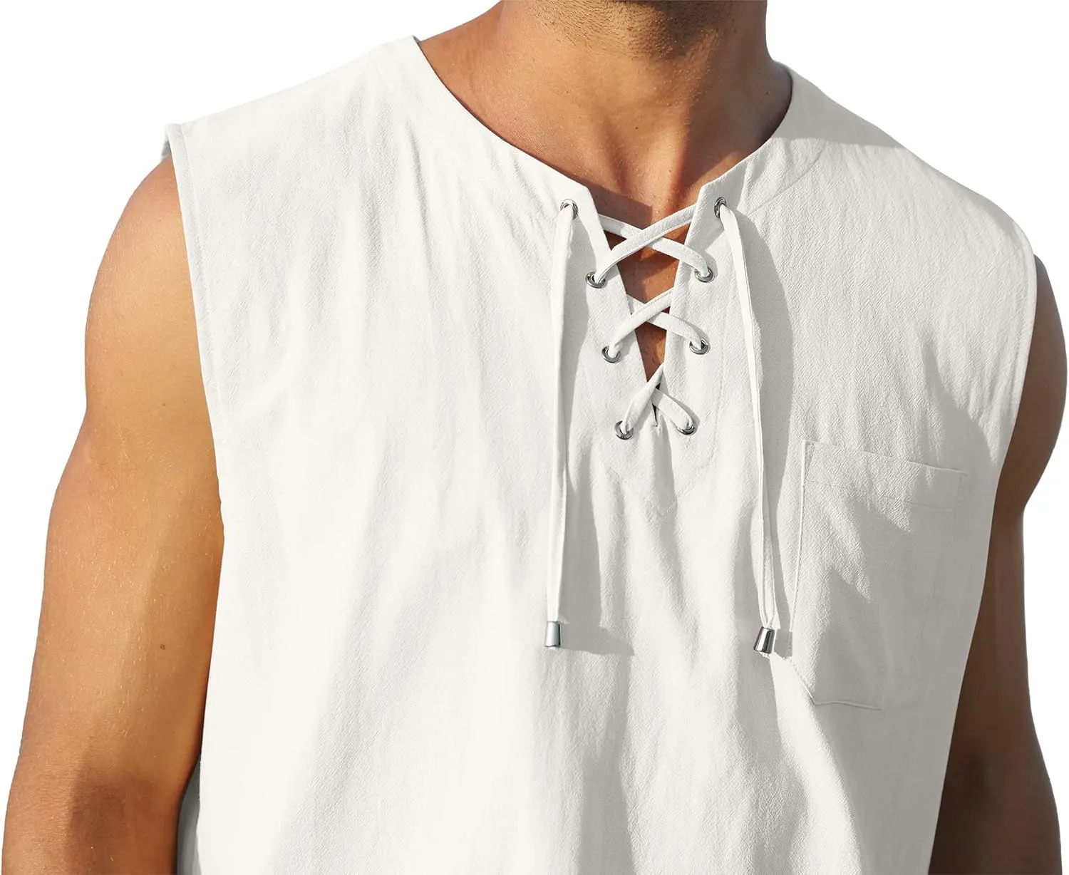 KUYIGO Men's Fashion Beach Sleeveless Shirts Hippie Tank Top Linen Viking Tunic for Summer