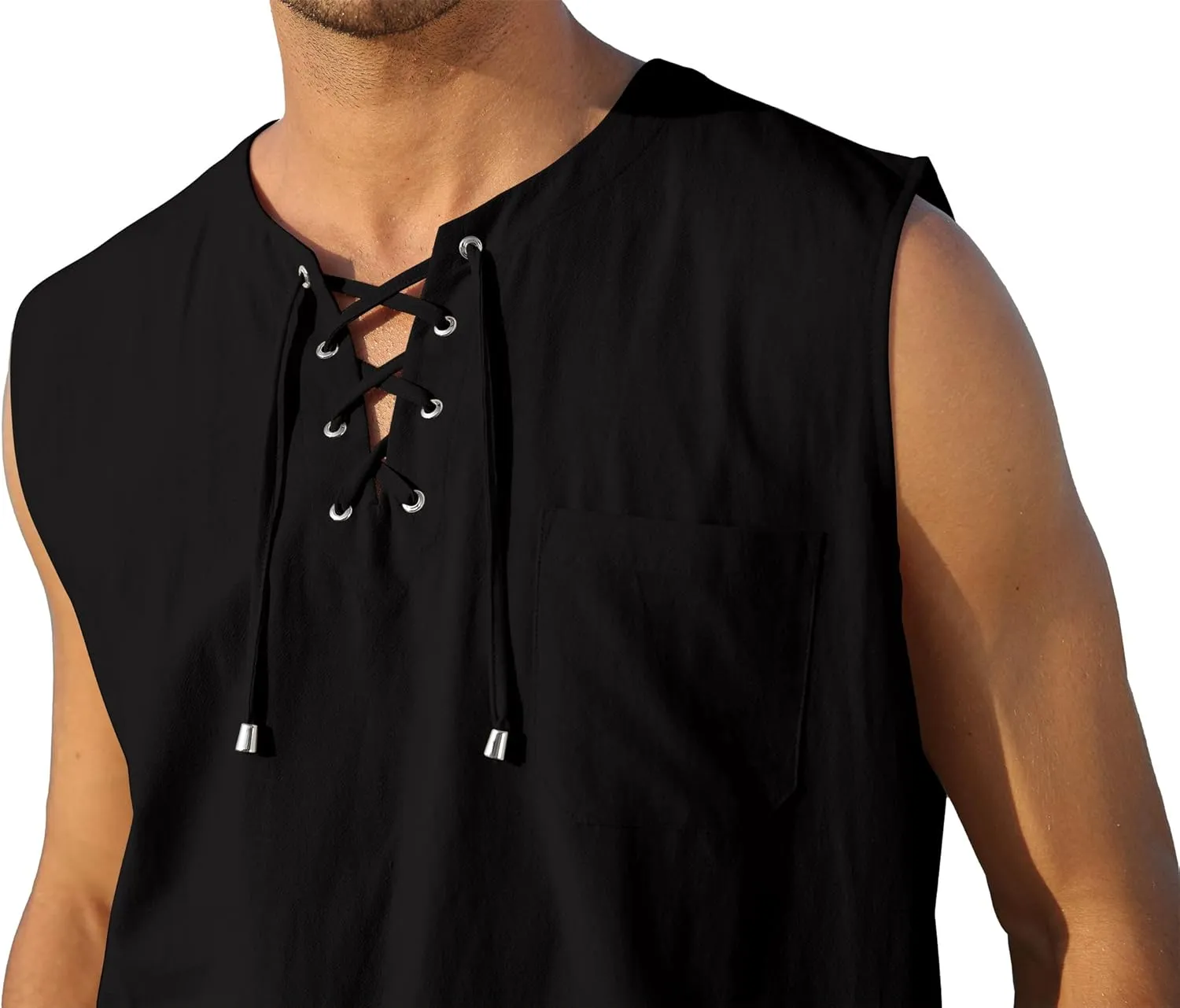 KUYIGO Men's Fashion Beach Sleeveless Shirts Hippie Tank Top Linen Viking Tunic for Summer