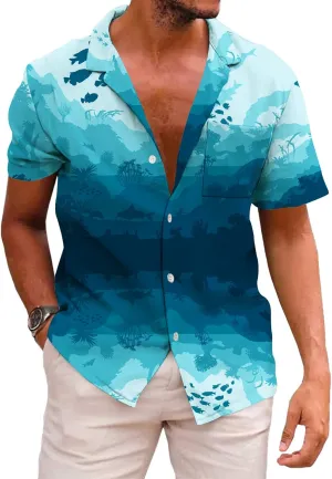 KYKU Men's Casual Button-Down Shirts Hawaiian Shirt Short Sleeve Beach Clothes with Pockets
