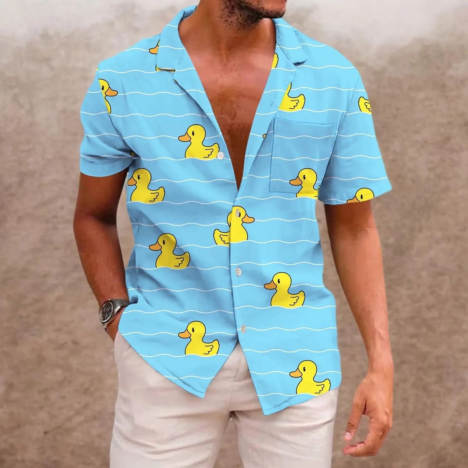 KYKU Men's Casual Button-Down Shirts Hawaiian Shirt Short Sleeve Beach Clothes with Pockets