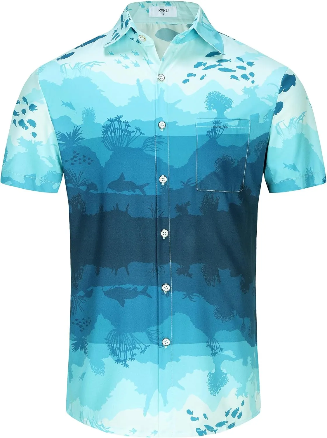 KYKU Men's Casual Button-Down Shirts Hawaiian Shirt Short Sleeve Beach Clothes with Pockets