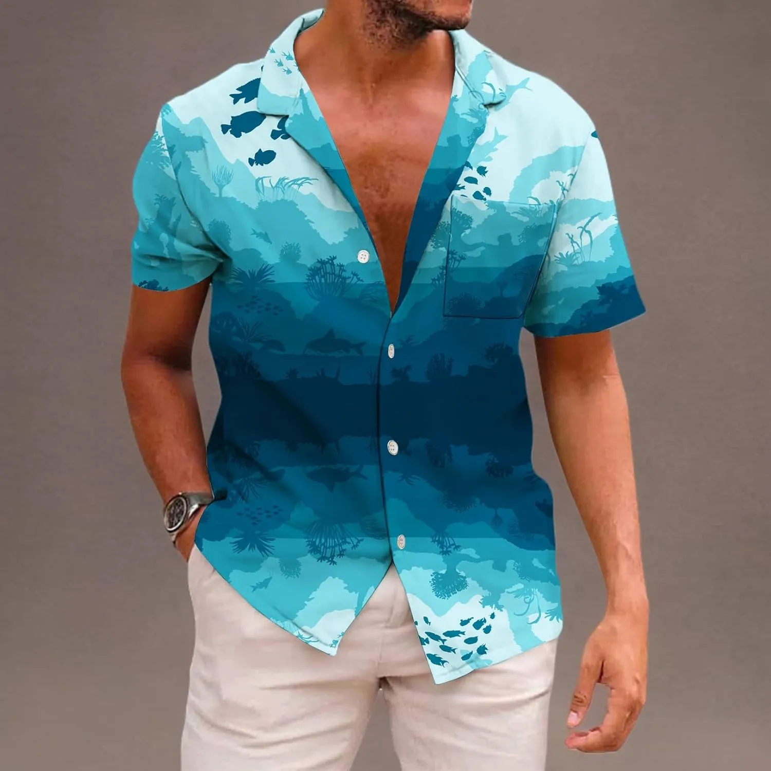 KYKU Men's Casual Button-Down Shirts Hawaiian Shirt Short Sleeve Beach Clothes with Pockets
