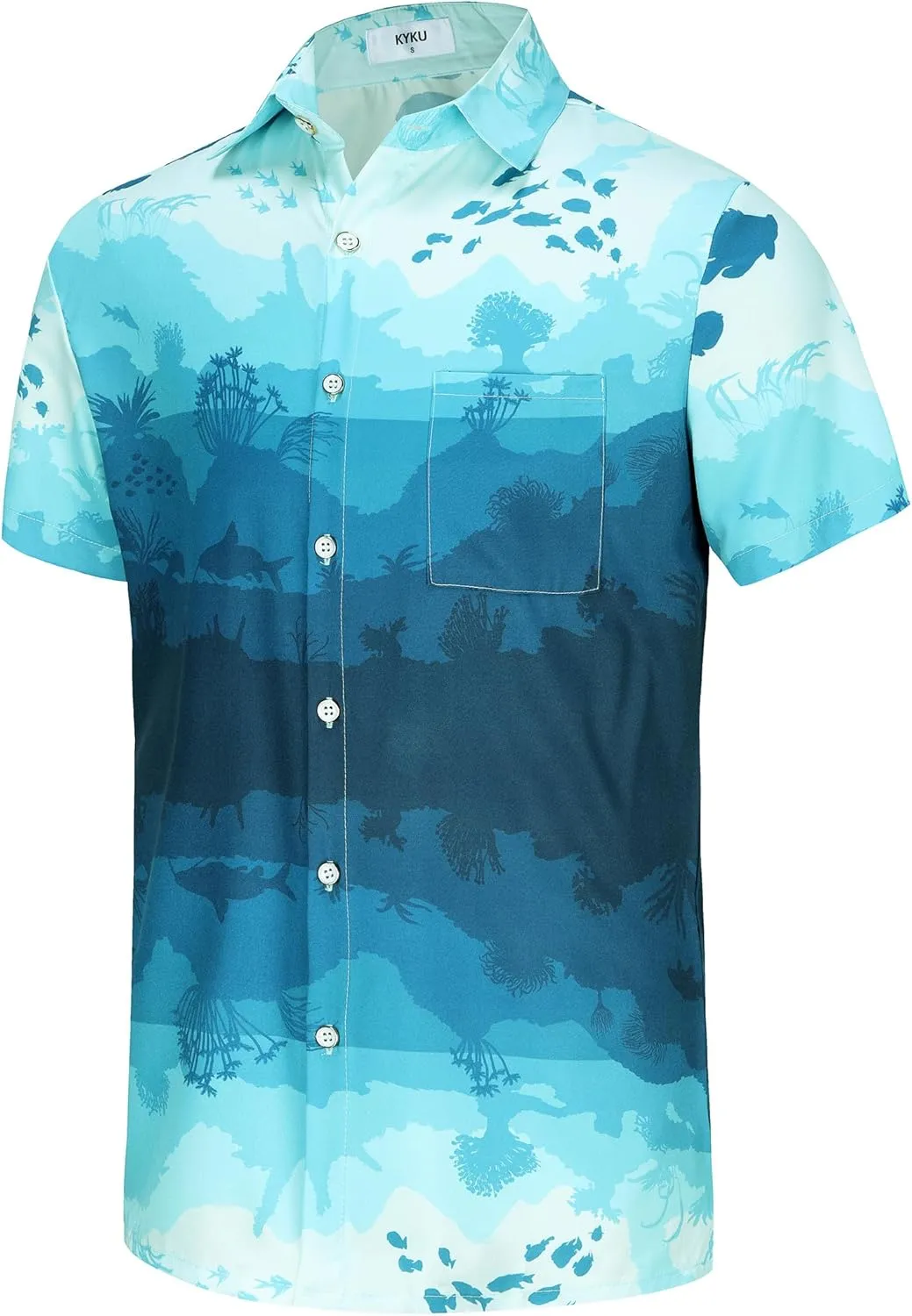 KYKU Men's Casual Button-Down Shirts Hawaiian Shirt Short Sleeve Beach Clothes with Pockets
