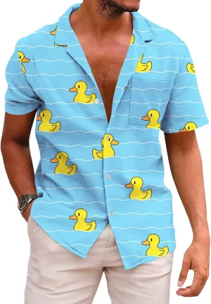 KYKU Men's Casual Button-Down Shirts Hawaiian Shirt Short Sleeve Beach Clothes with Pockets
