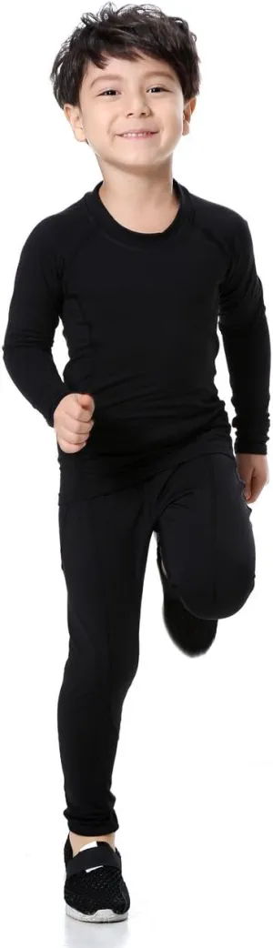 LANBAOSI Boys & Girls Long Sleeve Compression Shirts and Pant 2 Pcs Set