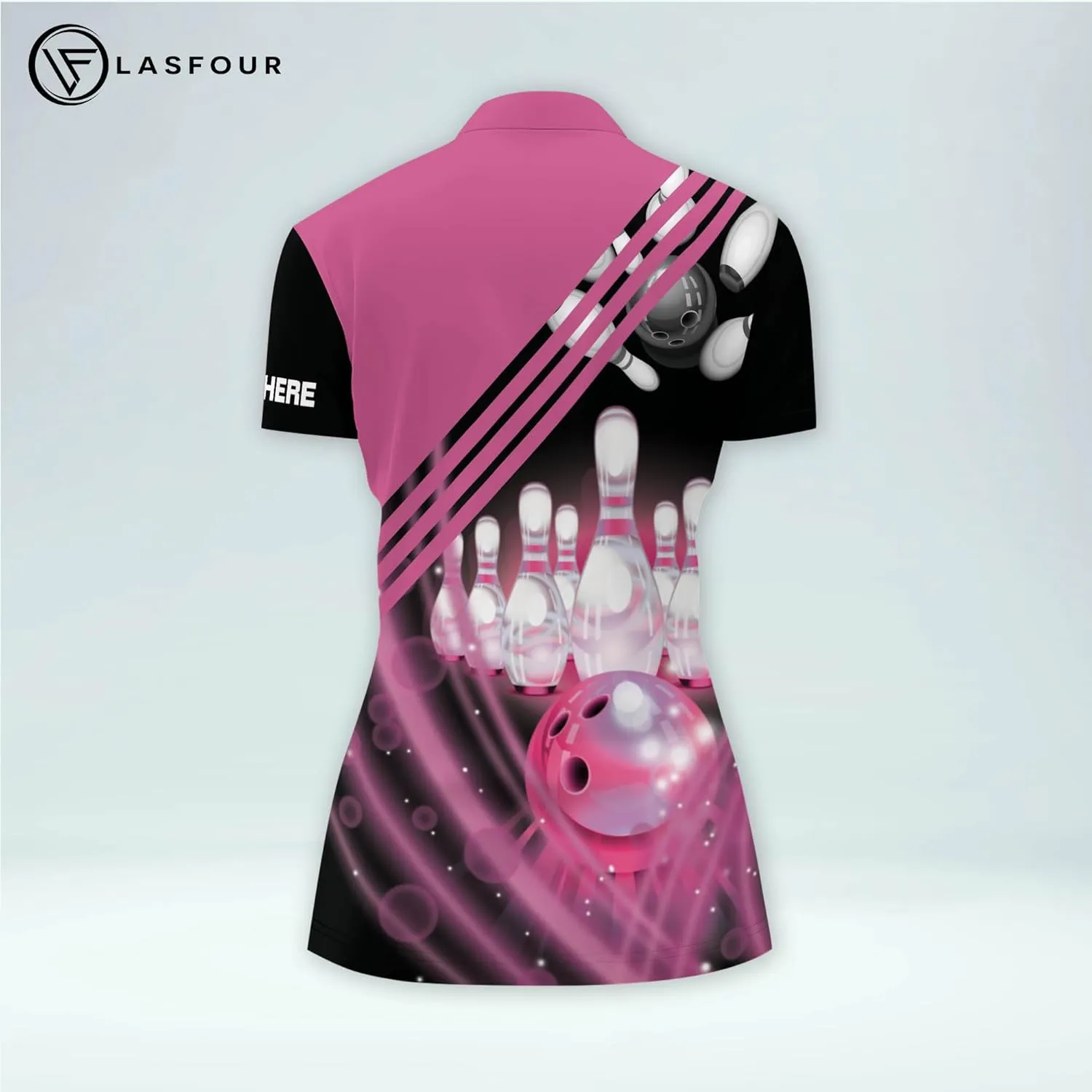 LASFOUR Personalized 3D Funny Heartbeat Pulse Line Pink Bowling Shirts for Women, Custom Bowling Jerseys Shirt for Women