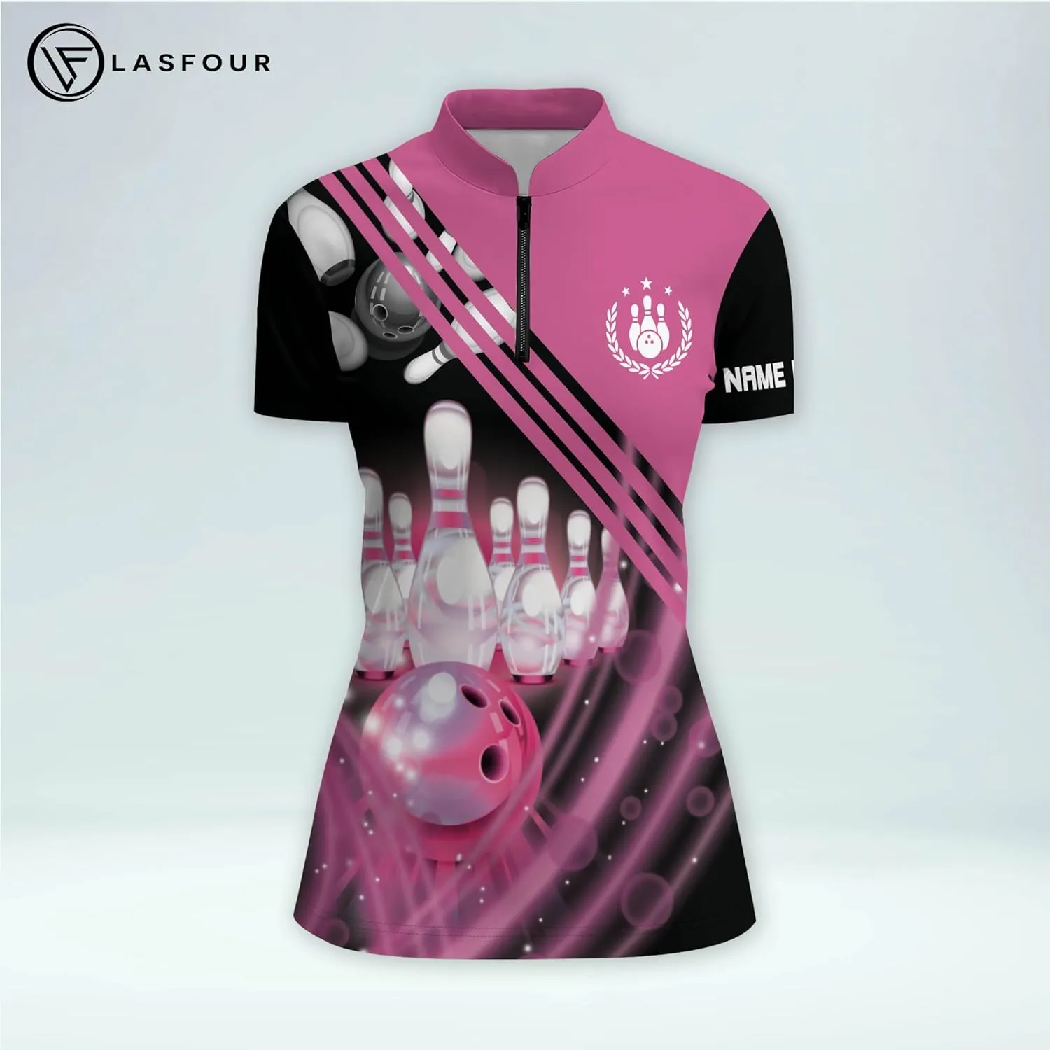 LASFOUR Personalized 3D Funny Heartbeat Pulse Line Pink Bowling Shirts for Women, Custom Bowling Jerseys Shirt for Women